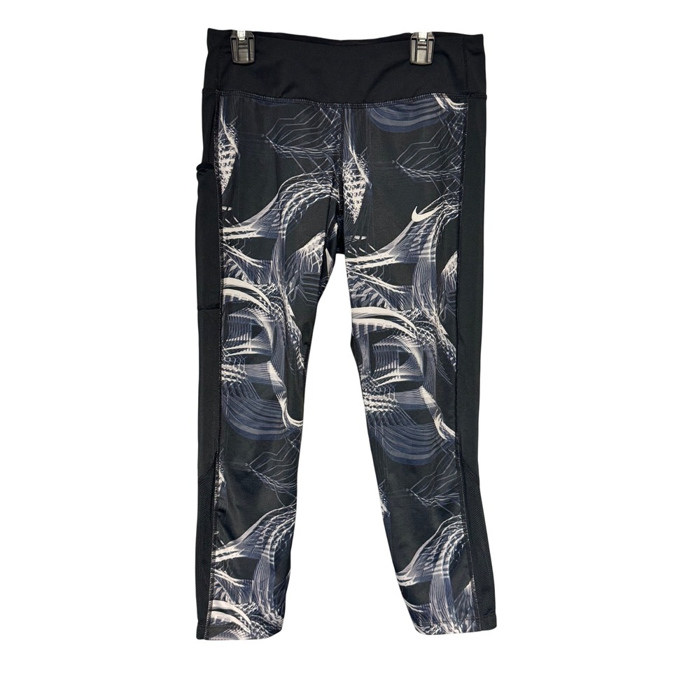 Nike Dri Fit Athletic Leggings Womens Size‎ S Black White Abstract Print Cropped